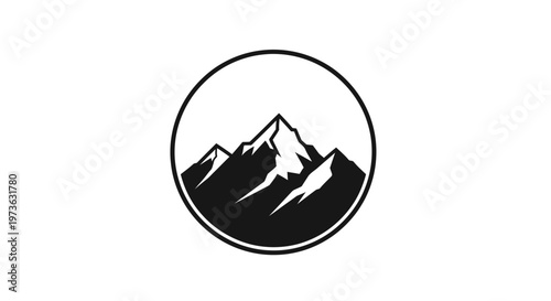 Minimalist Mountain Range Logo Design in a Circular Frame.