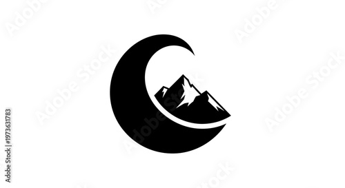 Minimalist Mountain and Moon Logo Design.