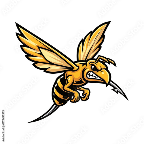 Aggressive Wasp Mascot Design with Sharp Stinger and Wings.