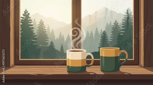Cozy Morning Coffee with Mountain View