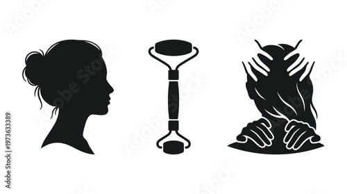 Beauty and wellness icons in silhouette