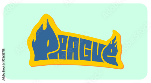 Prague Czech Republic Written in Bold Graffiti Tag Sticker Style with Urban Block Lettering for Streetwear and Travel Souvenir Design