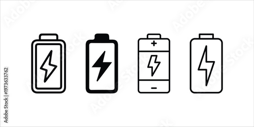 Battery Icons with Lightning Bolt Vector