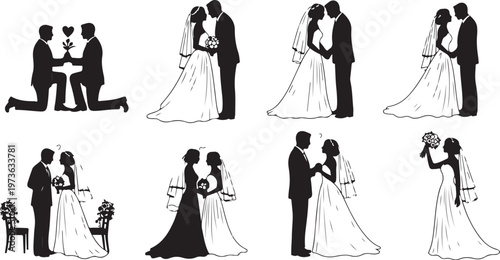 Romantic Wedding Silhouettes of Loving Couples in Various Poses
