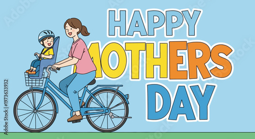 Woman riding bicycle with little boy.