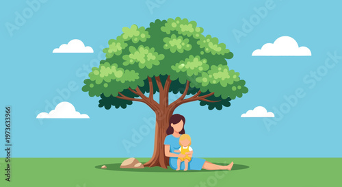Woman sitting under a tree.