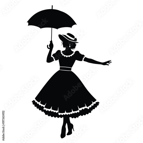 Elegant woman in dress holding umbrella