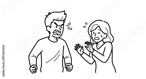 Angry Man Yelling at Scared Woman Illustrating Relationship Conflict