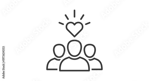 people teamwork community empathy heart symbol radiating above a group depicting positive social connection and shared values.