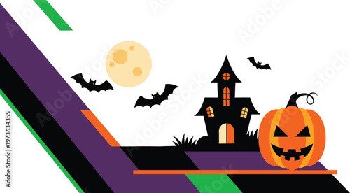Festive Halloween Night Scene with Spooky Haunted House and Jack O Lantern