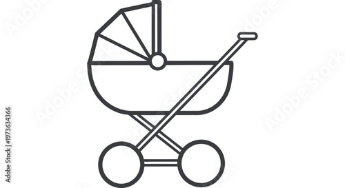 simple line art illustration of a baby carriage or pram symbolizing newborn care and childhood