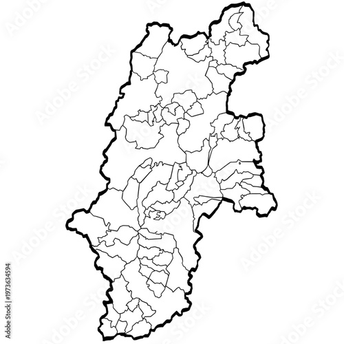 長野県地図 筆タッチ 市町村区分 和風 中部地方 日本 / A brushstroke map of Nagano prefecture 2