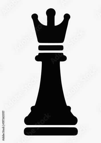 "Chess Queen Piece Icon - Black Silhouette Crown, Strategy Board Game Symbol Vector. Thin Line Vector Illustration with Editable Stroke. Classic Chess Game Element"

