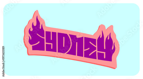 Sydney Australia Written in Bold Graffiti Tag Sticker Style with Vibrant Purple and Red Block Lettering for Urban Streetwear and Souvenir Design