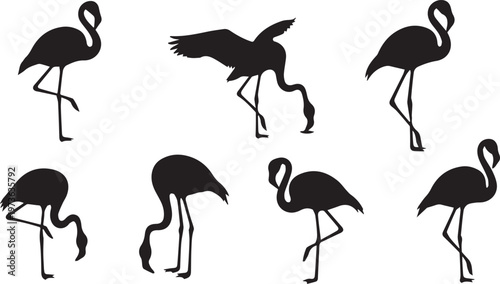 Flamingo Silhouette Set - Tropical Pink Bird Wildlife Vector Icons