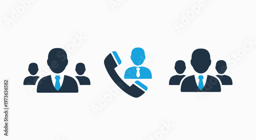 Icons of people and a phone symbolizing customer service, communication, and support, phone call