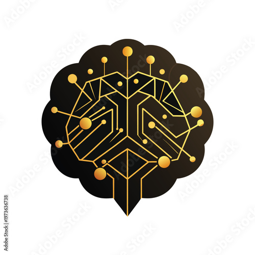 Artificial intelligence brain icon gold and black design, neural network and machine learning concept