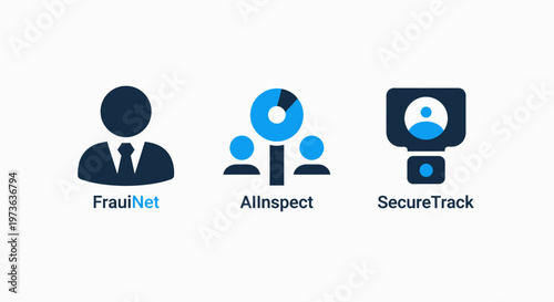 Business professional, team performance inspection, and secure tracking system icons