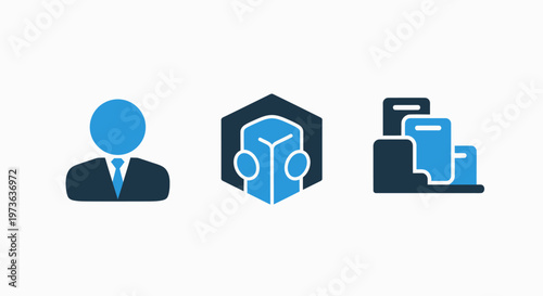 Business professional with digital data management and technology concept icons