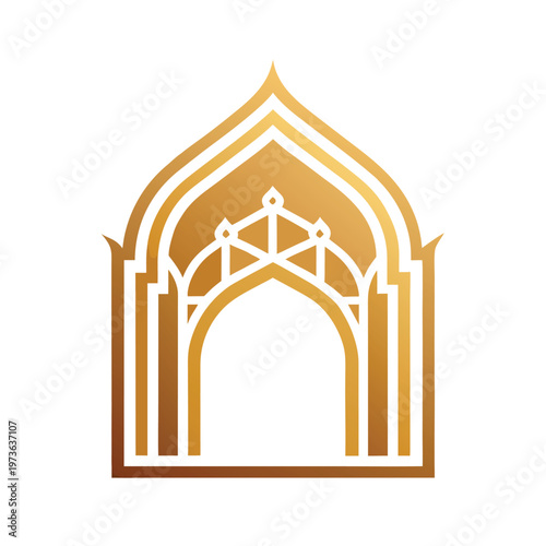 Golden ornamental islamic arch with intricate details for religious and cultural design
