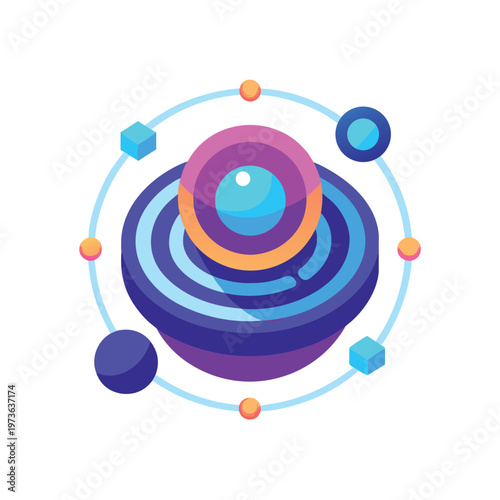Abstract futuristic atomic structure representing complex scientific data and quantum physics