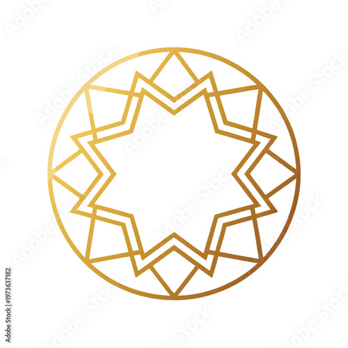Golden ornamental star and geometric pattern in a circle for elegant design elements