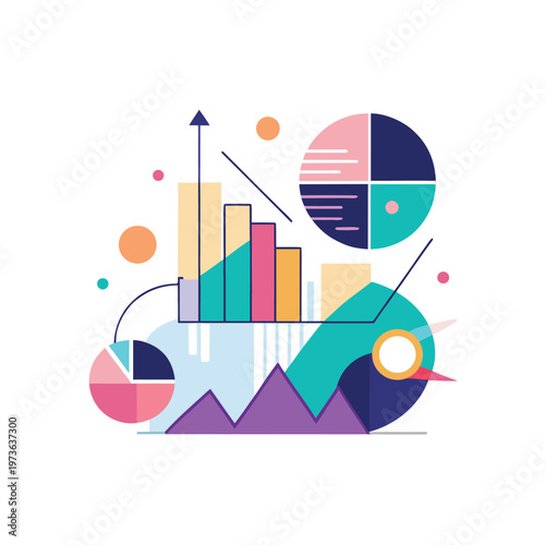 Abstract composition of charts graphs and circles representing financial data and analysis