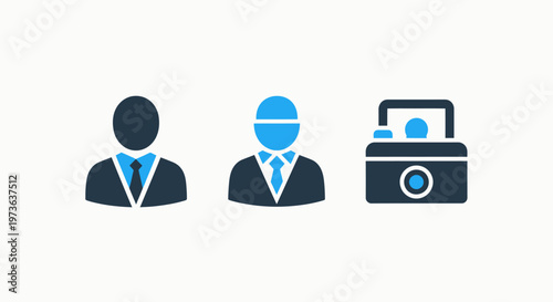 Business person, construction worker, and security padlock icons representing professional roles and data protection