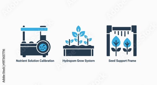 Set of flat icons for hydroponic indoor farming including nutrient solution electronics grow systems and seed support irrigation equipment