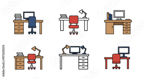 study desk Line art vector minimal abstract simple