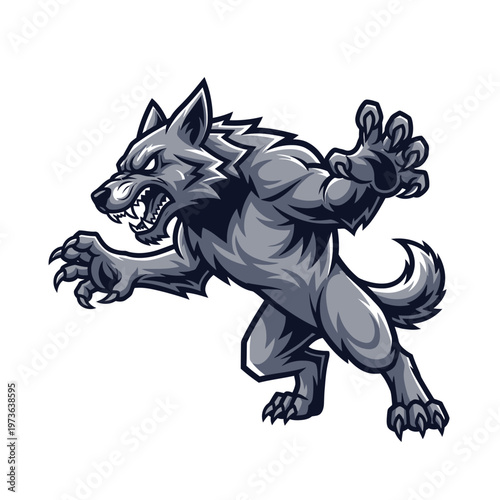 Fierce Werewolf Mascot Illustration with Aggressive Stance.