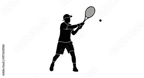 Silhouette of a male tennis player hitting a forehand shot.