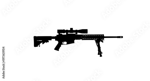 Silhouette of a modern sniper rifle with scope and bipod.