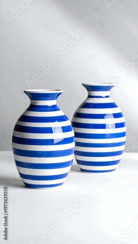 Blue and white striped vases.