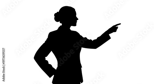 Silhouette of Businesswoman Pointing Right.