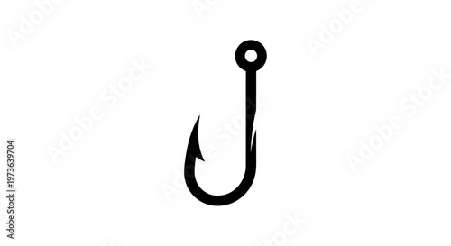 Simple black fishing hook isolated on a clean white background.