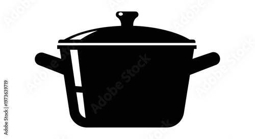 Simple black silhouette of a cooking pot with lid and handles.