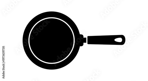 Simple black silhouette of a frying pan kitchen utensil for cooking.