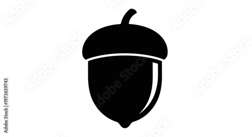 Simple black silhouette of a single acorn with a cap and stem.