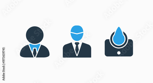 Abstract icons showing people and a water droplet symbolizing resource management or fluid dynamics