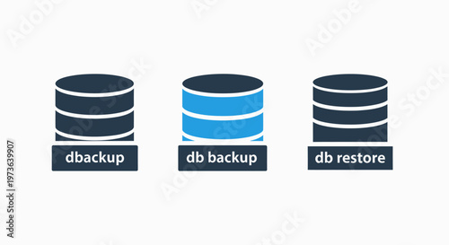 Database backup and restore icons with database management with data protection