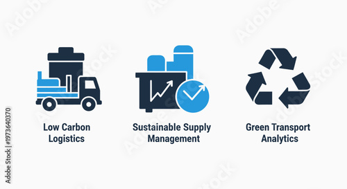 Sustainable logistics and green transport management icons for low carbon supply chain analytics with eco friendly
