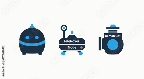 Collection of three technology robot and rover icons with different designs for robotics, automation, and futuristic concepts