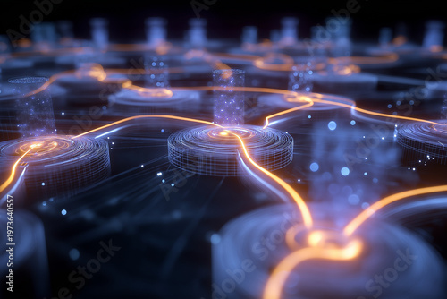 A futuristic digital control center with interconnected AI node automating tasks across glowing data stream A futuristic digital cons, holographic workflow pipelines flowing in perfect synchronization