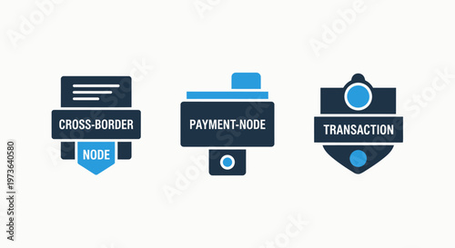 Cross border node, payment node, and transaction icons representing financial technology, global payments, and digital money exchange concepts
