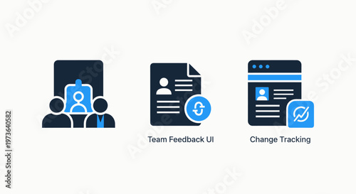 Business team collaboration, document feedback, and change tracking icons