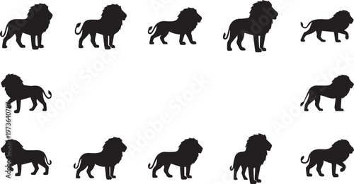 Lion Silhouette Set African Wildlife King Mascot Collection
