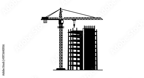 construction site with a towering crane and an unfinished building symbolizing urban development and industry progress.