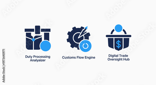 Business process automation and digital oversight icons set