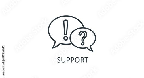 support speech bubbles with exclamation mark and question mark symbolizing customer service help and faq for problem solving.